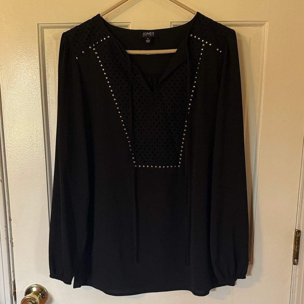 Jones New York Black Blouse with Studded Detail